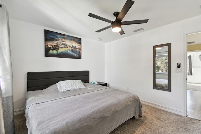 bedroom with carpet flooring and ceiling fan