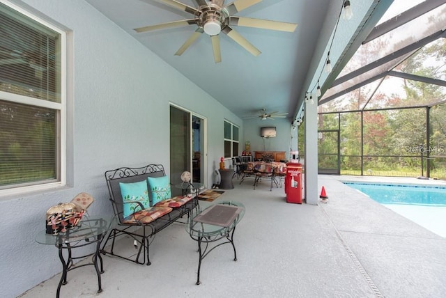 view of patio with a lanai