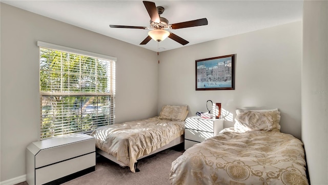 bedroom with carpet flooring and ceiling fan