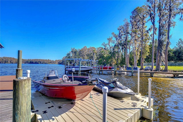 view of dock featuring a water view