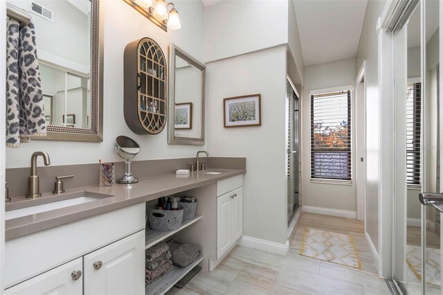 bathroom featuring vanity and walk in shower