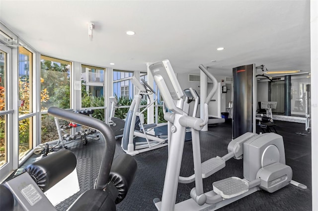 workout area with a wall of windows