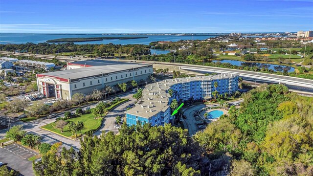 aerial view with a water view