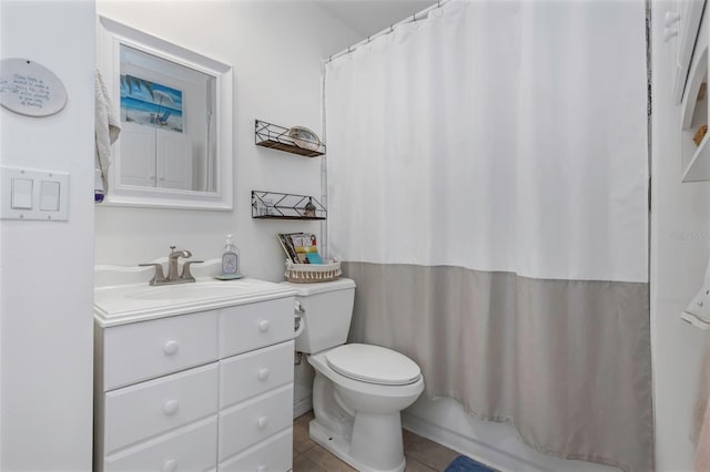 bathroom with tile patterned flooring, toilet, and vanity