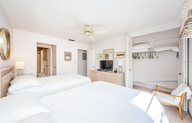 bedroom featuring carpet and ceiling fan