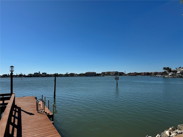 dock area with a water view