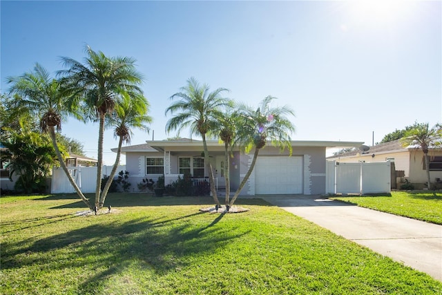 ranch-style house with a front lawn and a garage