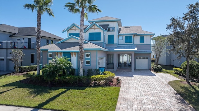 view of front of home featuring a garage and a front yard