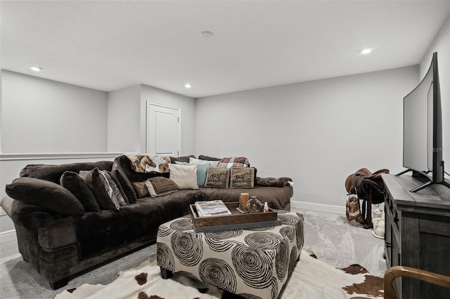 living room featuring light colored carpet