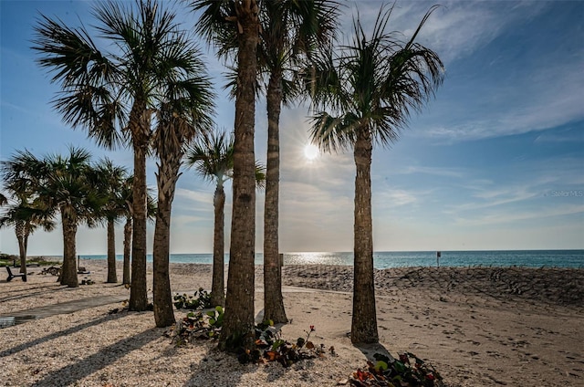 view of water feature featuring a view of the beach