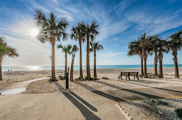 view of water feature featuring a beach view