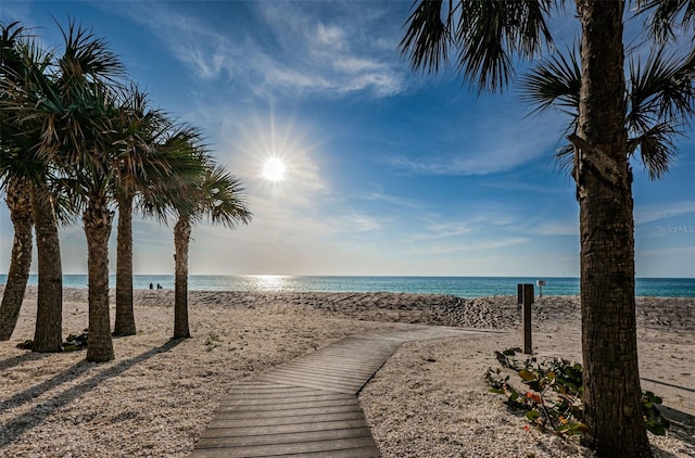 property view of water featuring a view of the beach