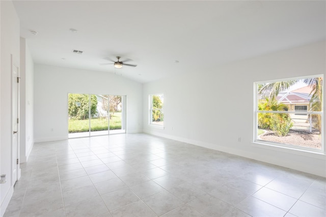 475 Winwood Ct, Port Charlotte, FL 33954 - unfurnished room featuring ceiling fan, lofted ceiling, baseboards, and light tile patterned floors