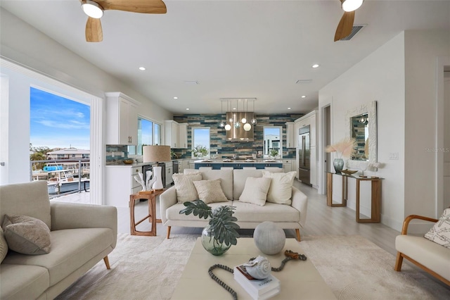 living room with light wood-type flooring