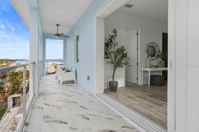 hallway with a water view