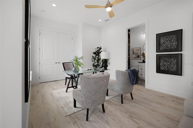 interior space featuring light hardwood / wood-style flooring and ceiling fan