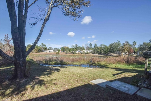 view of yard with a water view