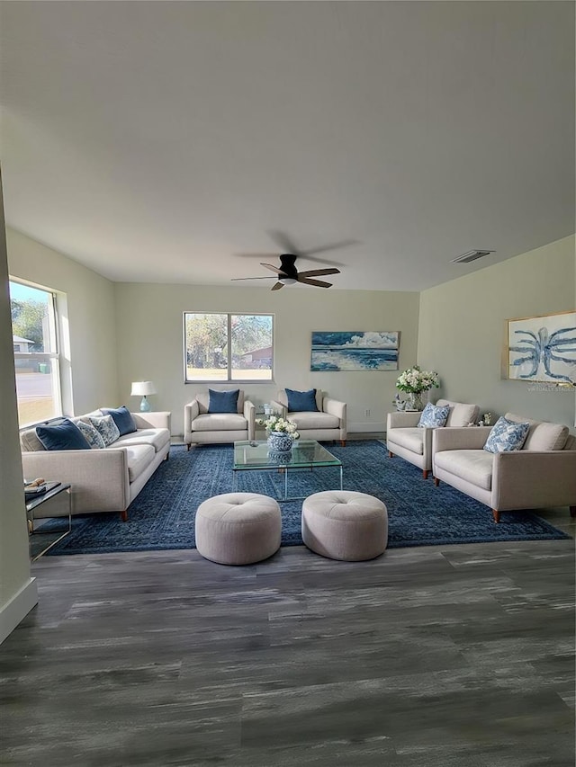 1302 E Annie St, Tampa, FL 33612 - living room featuring a ceiling fan and wood finished floors