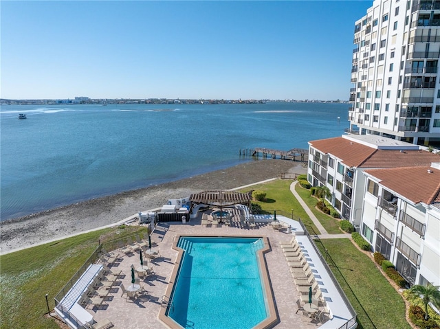 aerial view featuring a water view