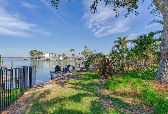 view of dock with a water view