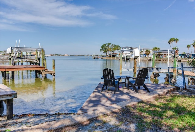 view of dock with a water view