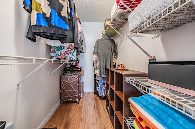 walk in closet with hardwood / wood-style floors