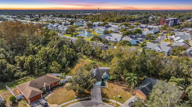 aerial view at dusk with a residential view