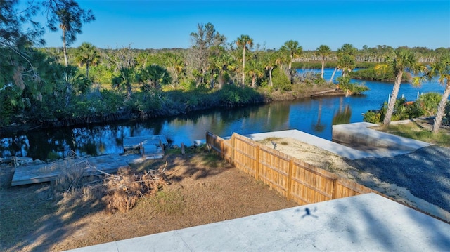 view of dock with a water view