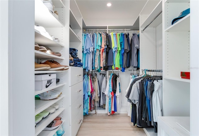 spacious closet featuring light hardwood / wood-style flooring