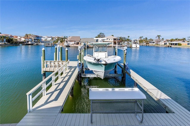 dock area with a water view