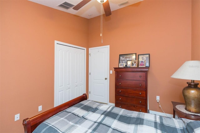 bedroom featuring a closet and ceiling fan