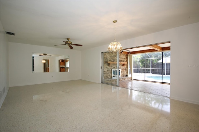 unfurnished living room featuring ceiling fan