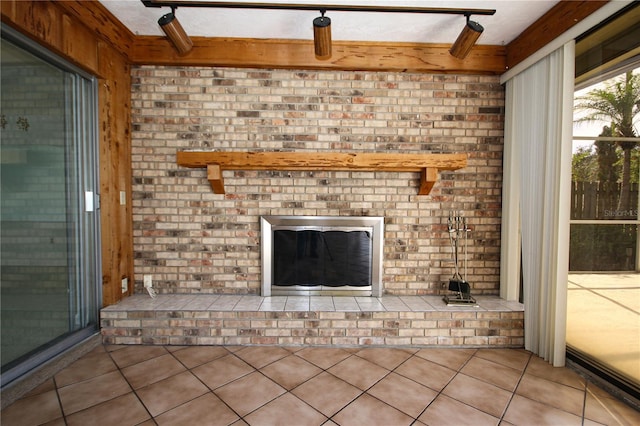 interior space with a brick fireplace