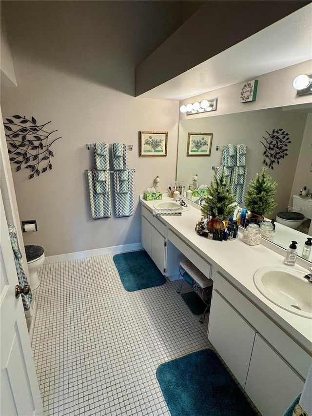 bathroom featuring tile patterned flooring, vanity, and toilet