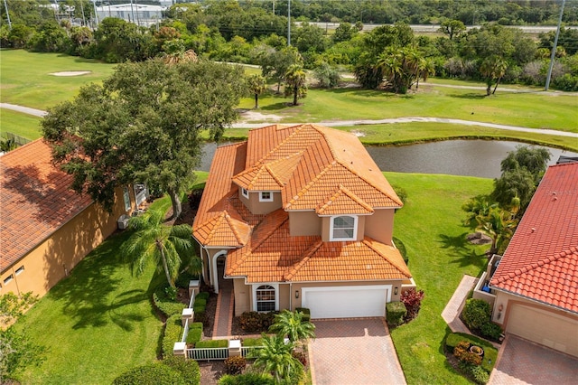 aerial view with a water view