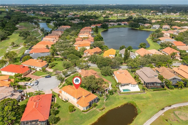 aerial view with a water view