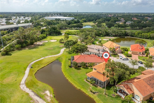 aerial view featuring a water view