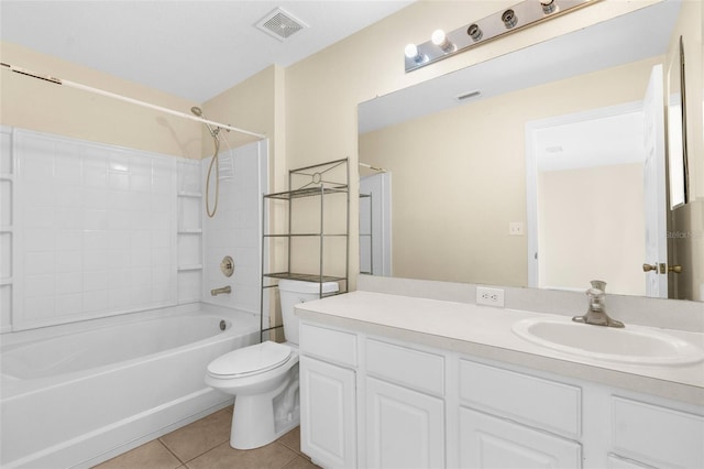 full bathroom with tile patterned flooring, vanity, toilet, and bathtub / shower combination