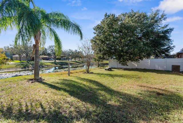 view of yard with a water view