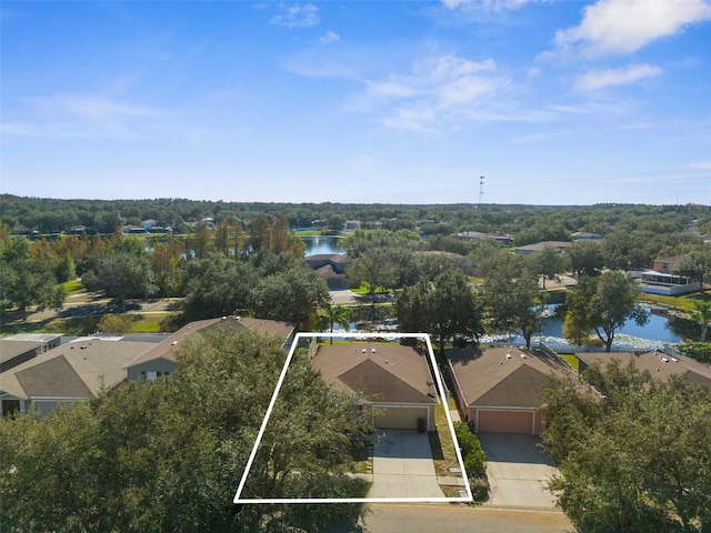 bird's eye view featuring a water view