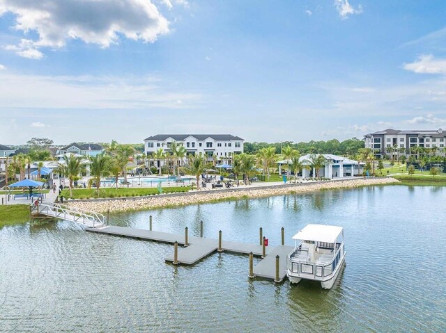 view of dock with a water view