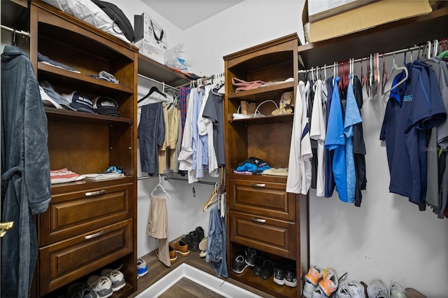 walk in closet featuring hardwood / wood-style flooring