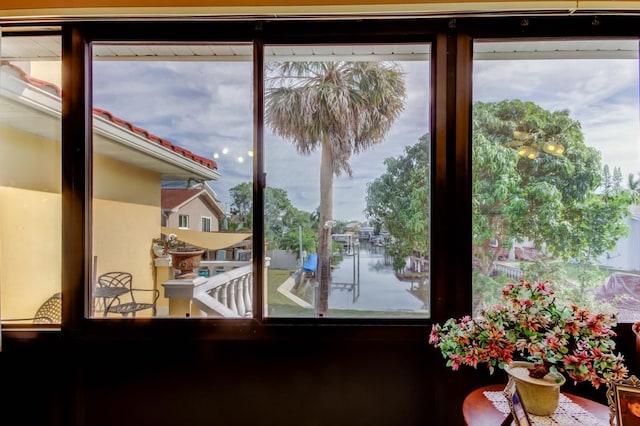 doorway featuring a water view