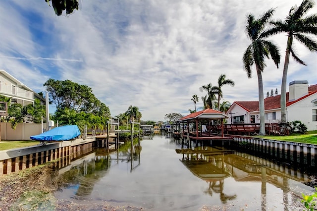 property view of water with a boat dock