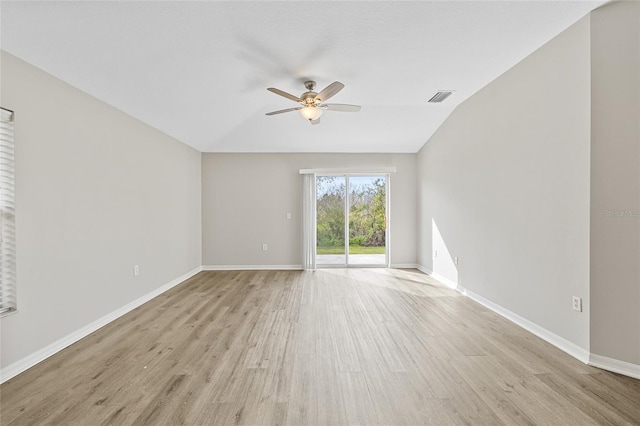 unfurnished room with light hardwood / wood-style floors and ceiling fan