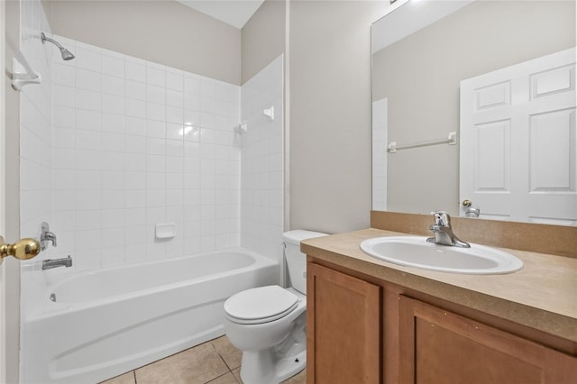 full bathroom featuring tile patterned floors, vanity, tub / shower combination, and toilet