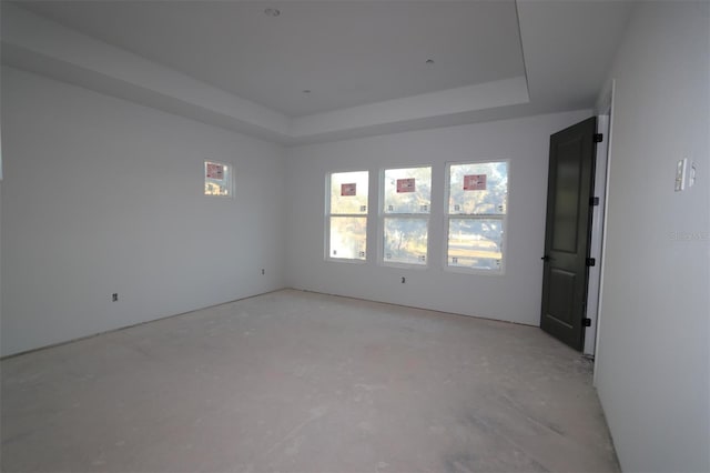 unfurnished room with a tray ceiling