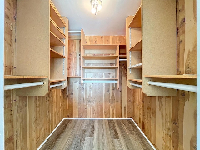 walk in closet with wood-type flooring