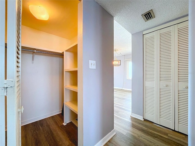 spacious closet with dark hardwood / wood-style floors