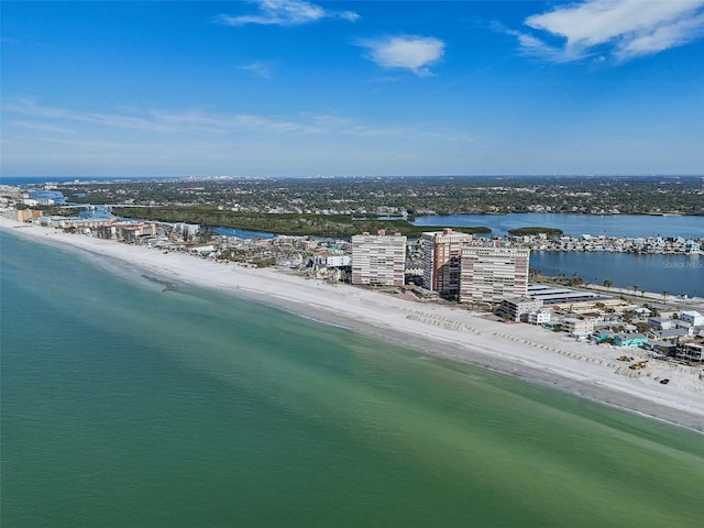 drone / aerial view with a view of the beach and a water view